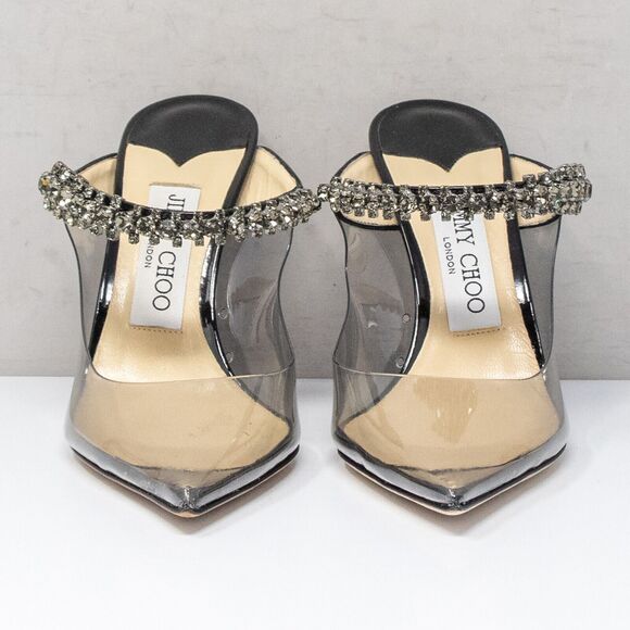 Jimmy Choo Bing 100, Size 36 (6 US) Black Patent Leather Crystal Strap Heels - Picture 6 of 8